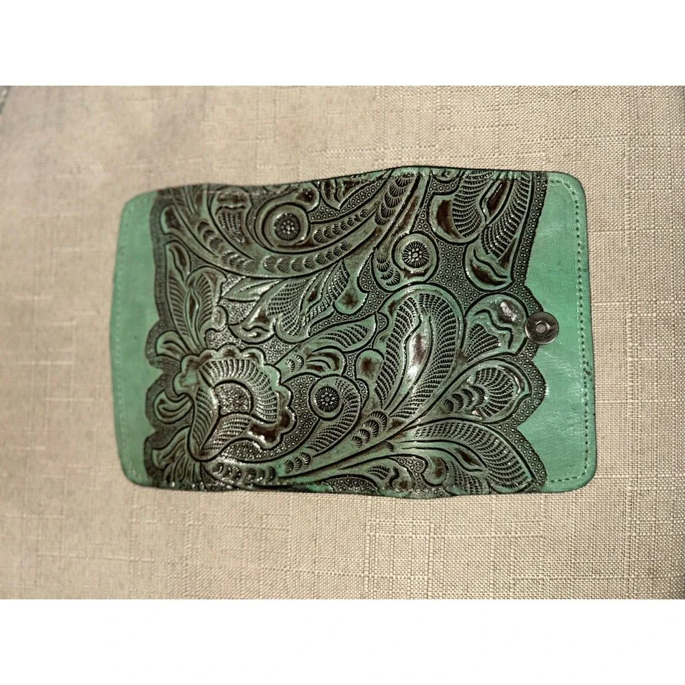 Turquoise Embossed Leather Wallet